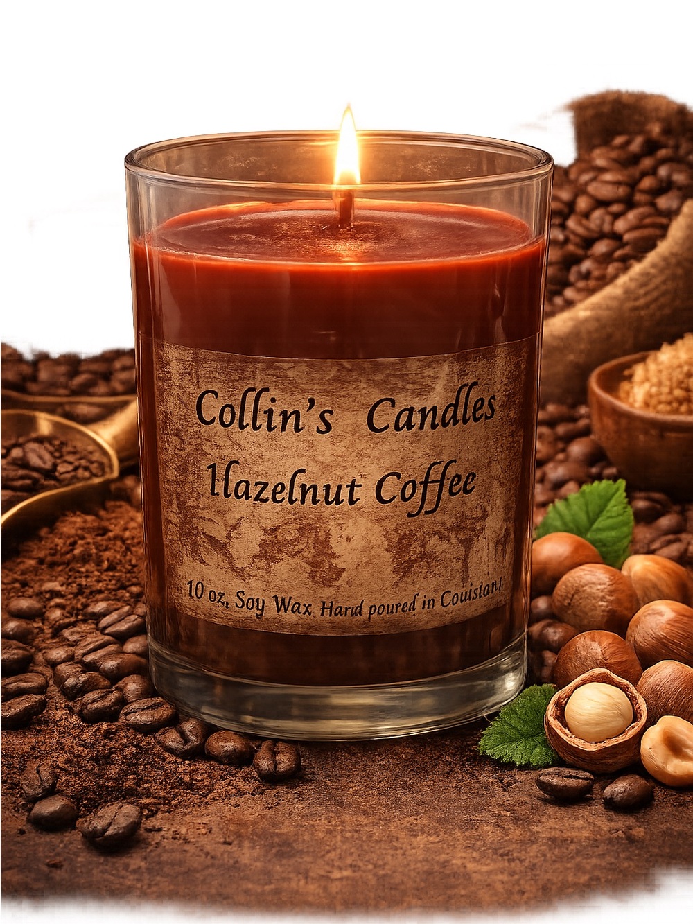 Collin's Candles Hazelnut Coffee Scented Candle - Brown